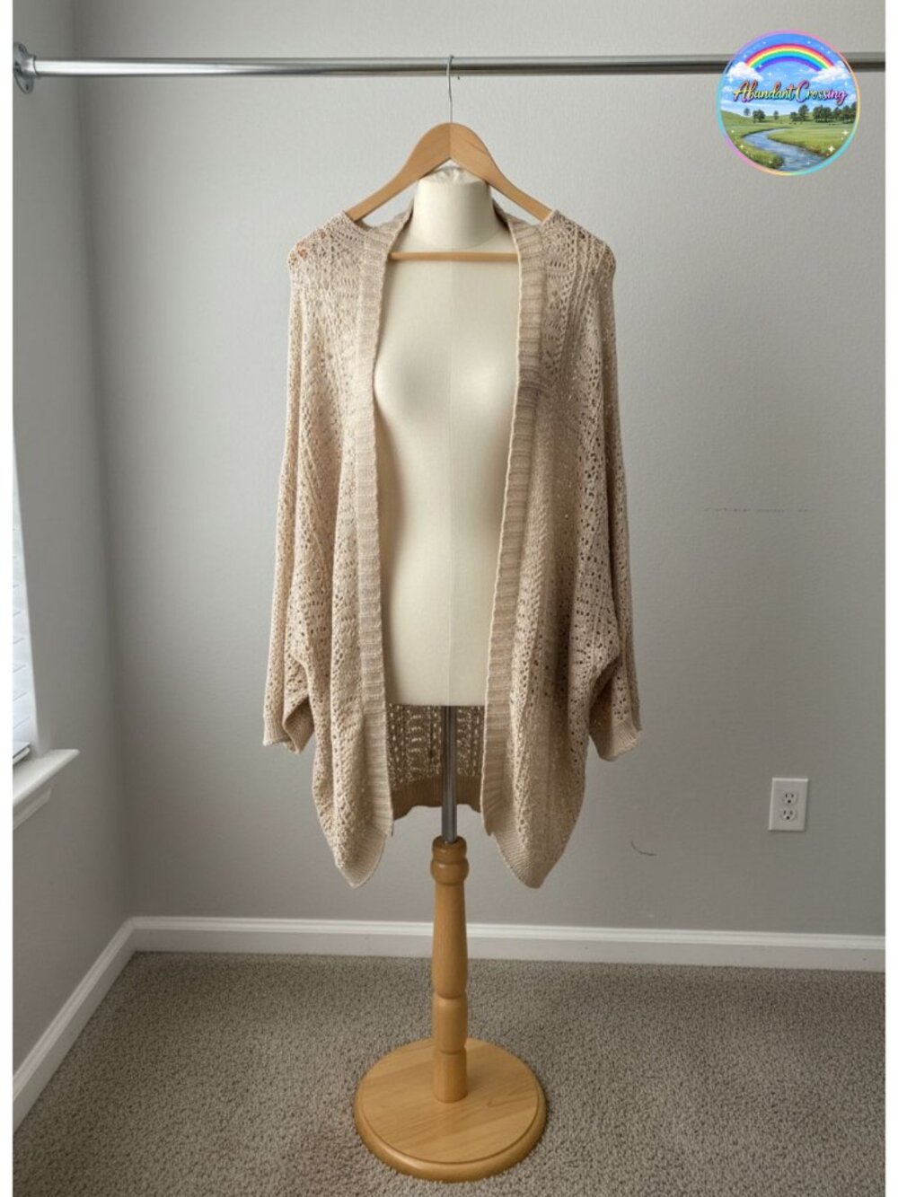 Women's Crochet Knit Long Cardigan Dolman Sleeve Open Front Lightweight